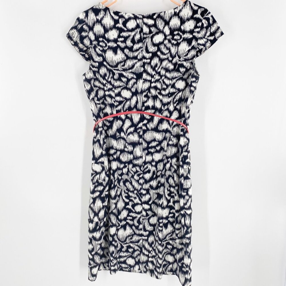 ALYX dress Black & White Pattern Belted Sheath Dress Zippered Back Size 10 - Picture 4 of 7